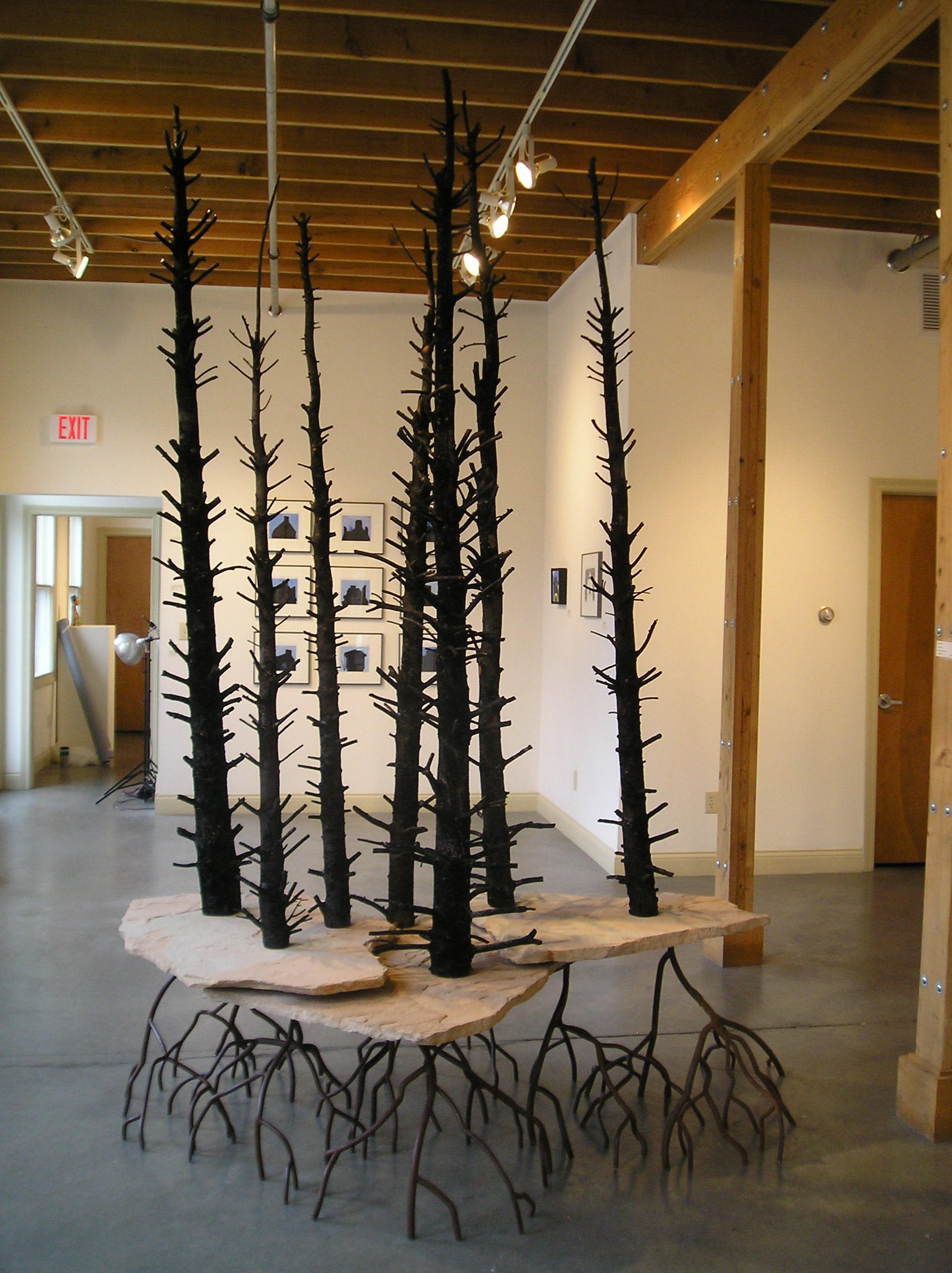 Forest Fire Burnt pines, Stone and Steel 9’ x 8’ x 8’ 2007