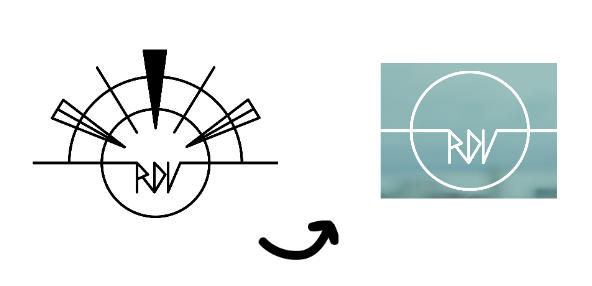 (L) Brandon's original sketch of the RDV logo, (R) an intermediary logo designed by Emma.