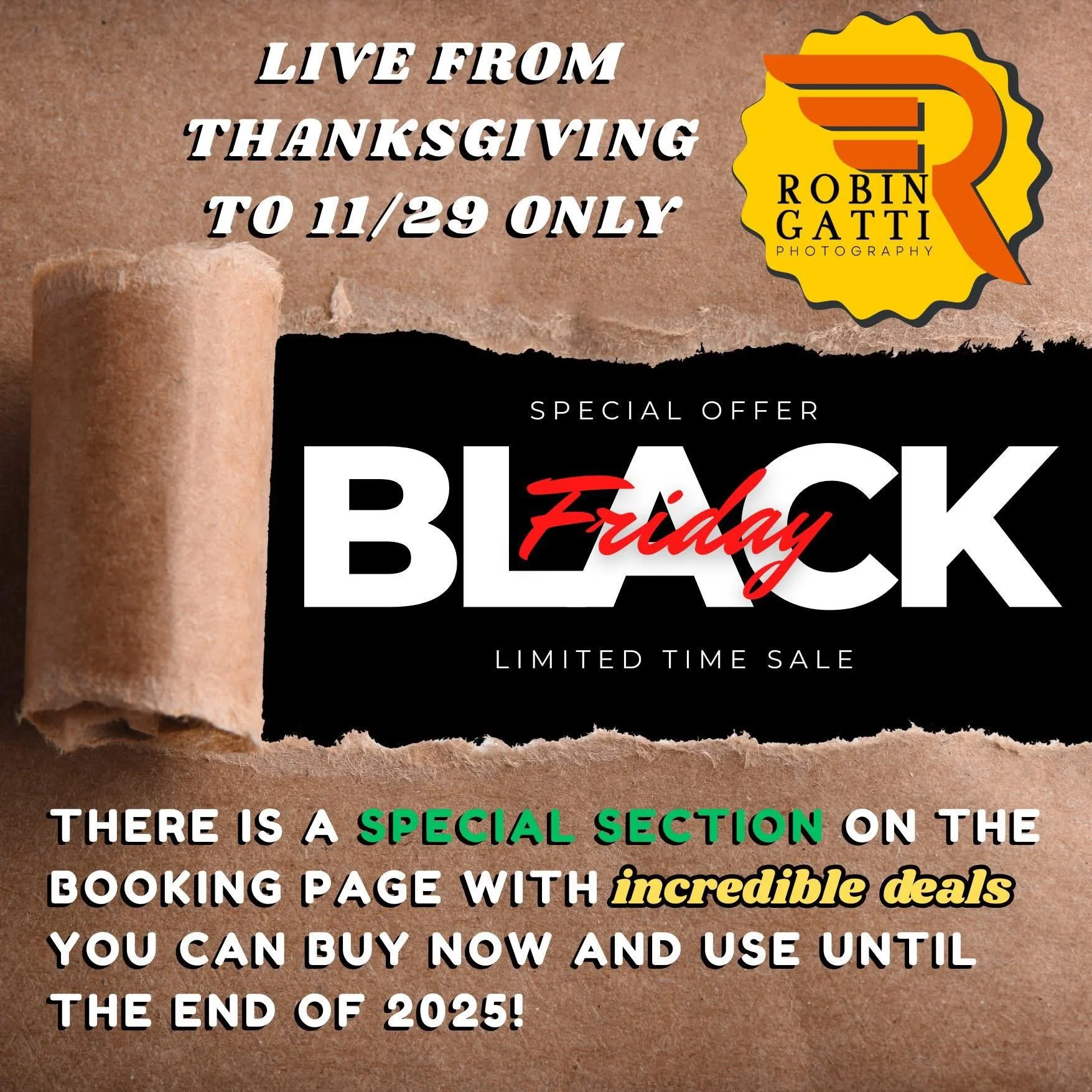 The REAL ESTATE PHOTOGRAPHY Black Friday Specials are LIVE from NOW until Saturday so don't miss out buying ahead and using until the end of the year.

https://robingattiphotography.hd.pics/bookhere