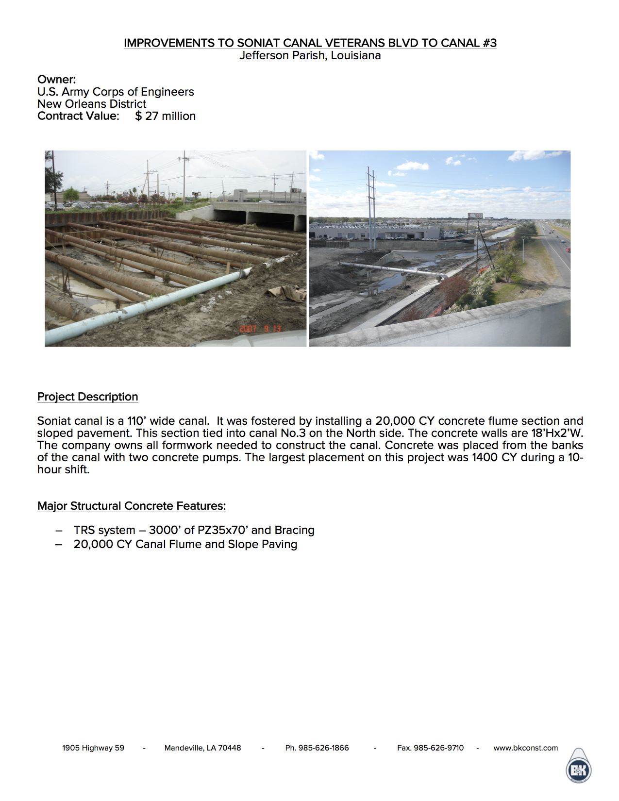 IMPROVEMENTS TO SONIAT CANAL VETERANS BLVD TO CANAL