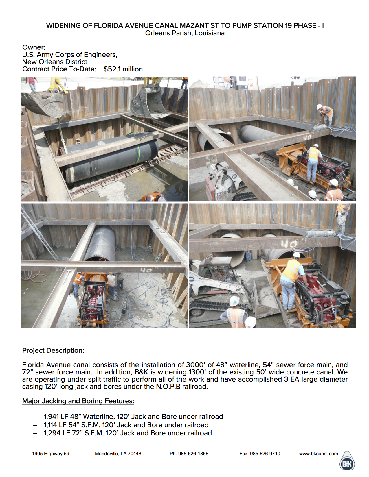 WIDENING OF FLORIDA AVENUE CANAL MAZANT ST TO PUMP STATION 19 PHASE - I