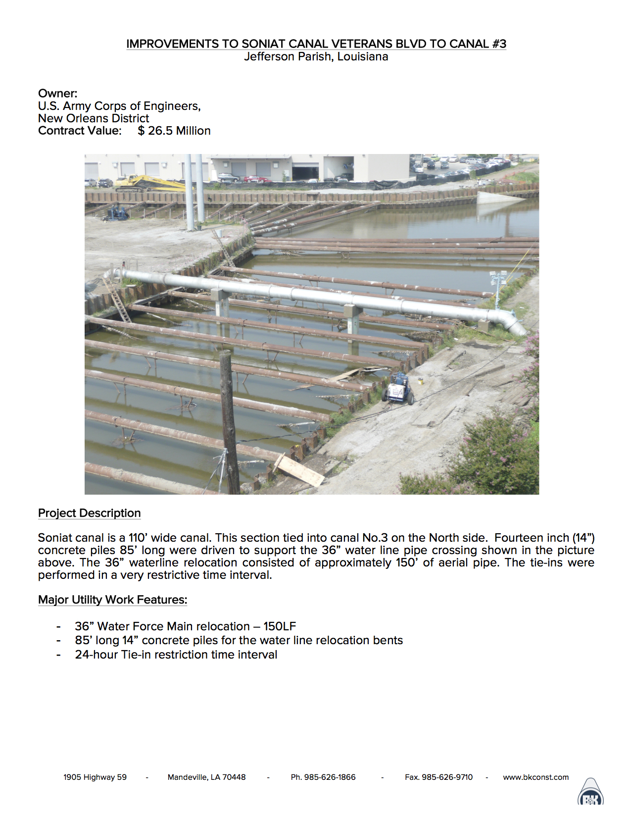 IMPROVEMENTS TO SONIAT CANAL VETERANS BLVD TO CANAL #3