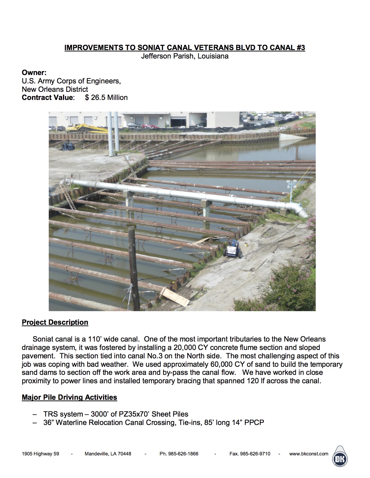 IMPROVEMENTS TO SONIAT CANAL VETERANS BLVD TO CANAL #3