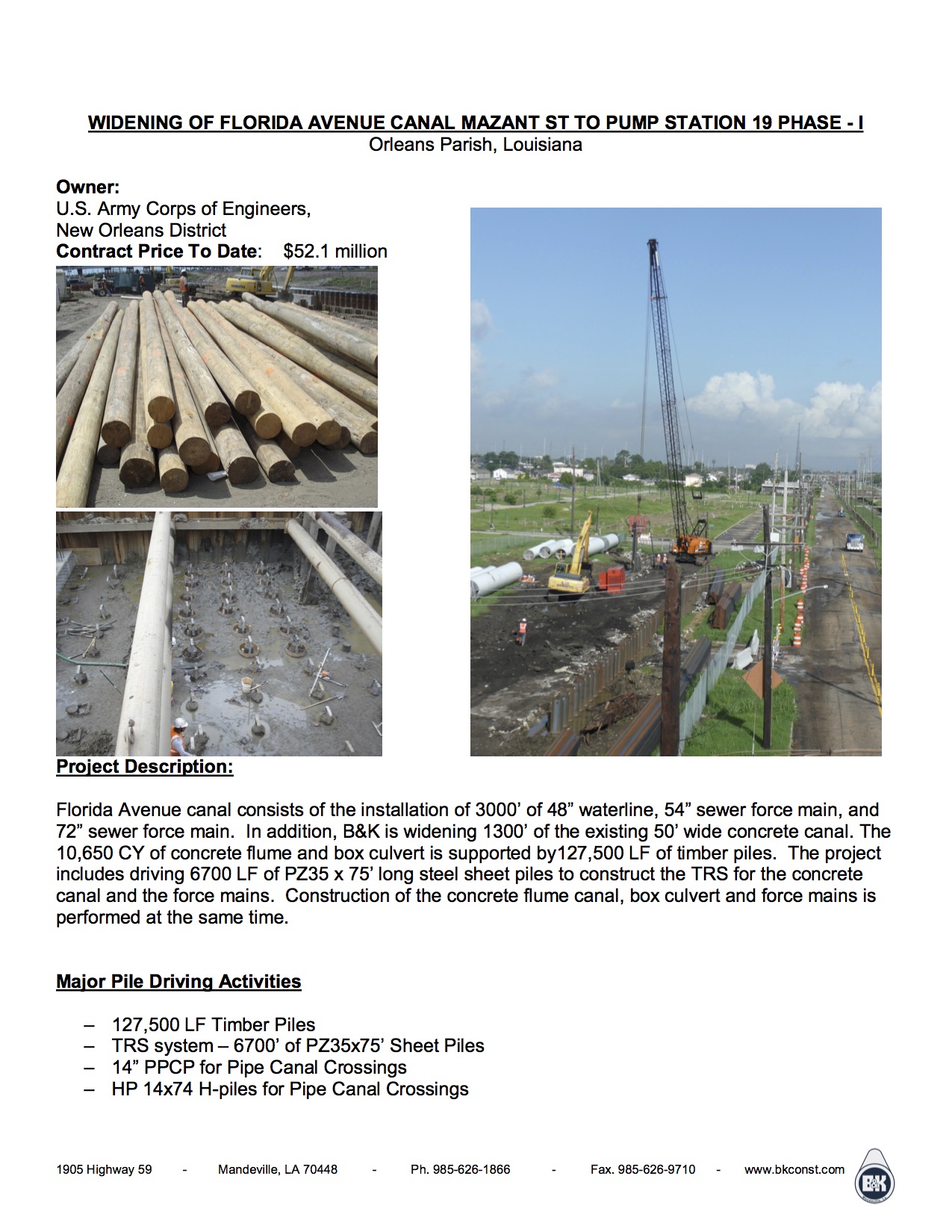 WIDENING OF FLORIDA AVENUE CANAL MAZANT ST TO PUMP STATION 19 PHASE - I