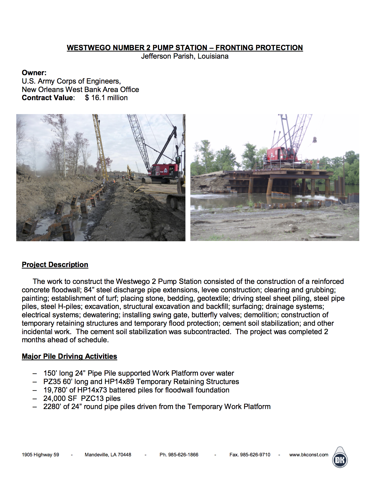 WESTWEGO NUMBER 2 PUMP STATION – FRONTING PROTECTION