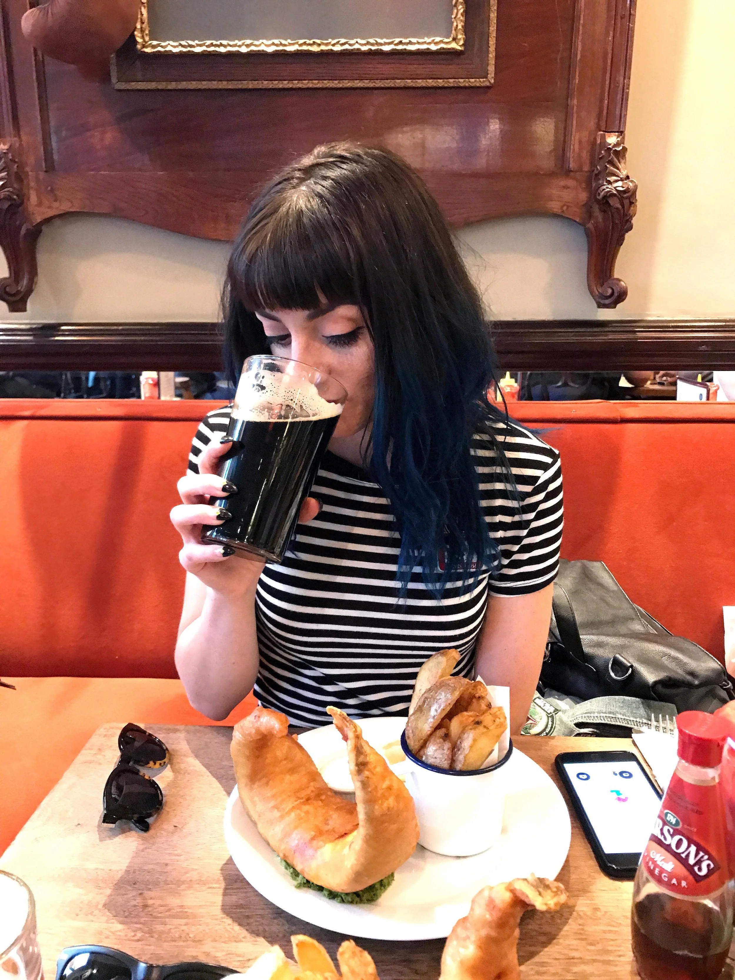 Stout beer + fish and chips!