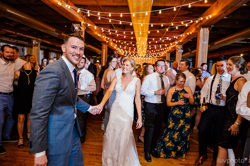  bridgeport art center wedding first dance with the bride and groom at their reception.   