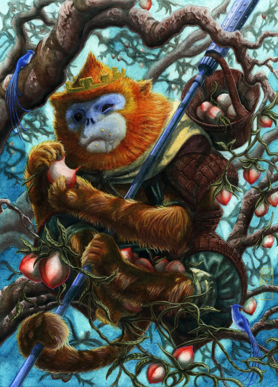 SUN WUKONG (MONKEY KING) 10x14” watercolor + colored pencil personal work 2016