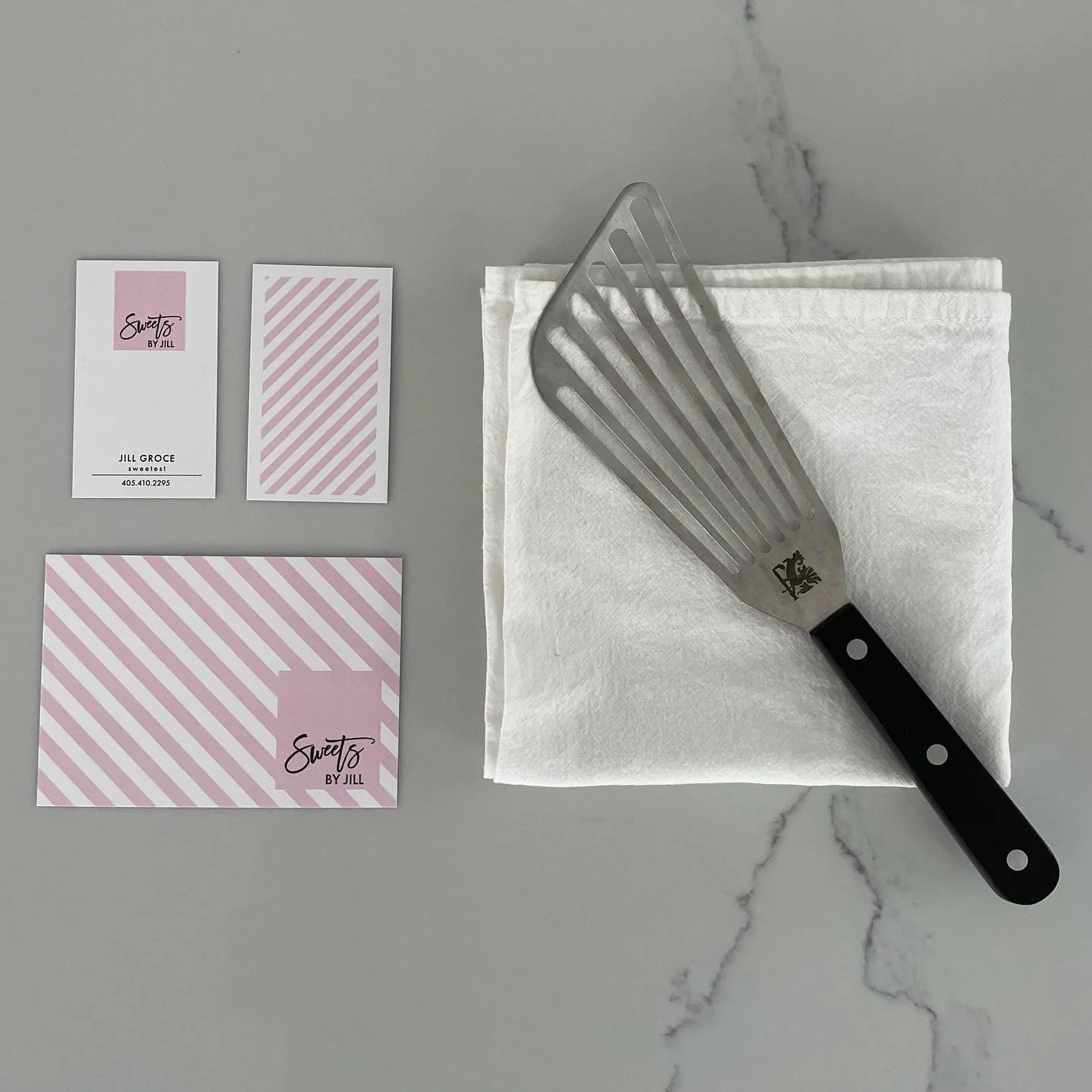 Newest business cards for Sweets by Jill. I created the original business cards for Jill over 15 years ago. We updated her brand identity a bit for the new print run!  @sailor.the.golden had to come along to pick up the cards. She got a @starbucks pu