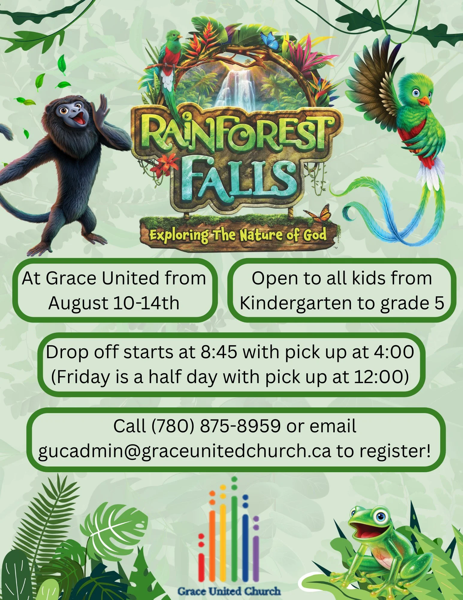 This Year's VBS registration is now open!

This year we will be exploring the nature of God at Rainforest Falls. It's a beautiful world and we can't wait to explore its majesty together!

Spots are limited and filling up quickly, so register ASAP!!