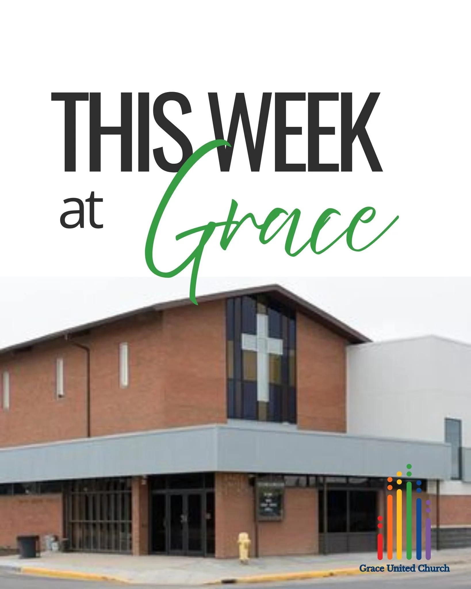 🌿 **This Week at Grace** 🌿

A new week is here, and there&rsquo;s lots happening at Grace United Church!

Here&rsquo;s your weekly reminder of upcoming worship, Bible study, music, fellowship, and other activities happening throughout the week. We 