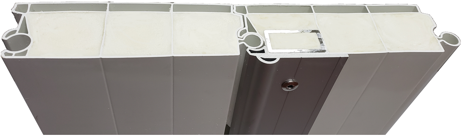 PVC freezer truck door panel with Full length Steam-Line Aluminum Hinge.png