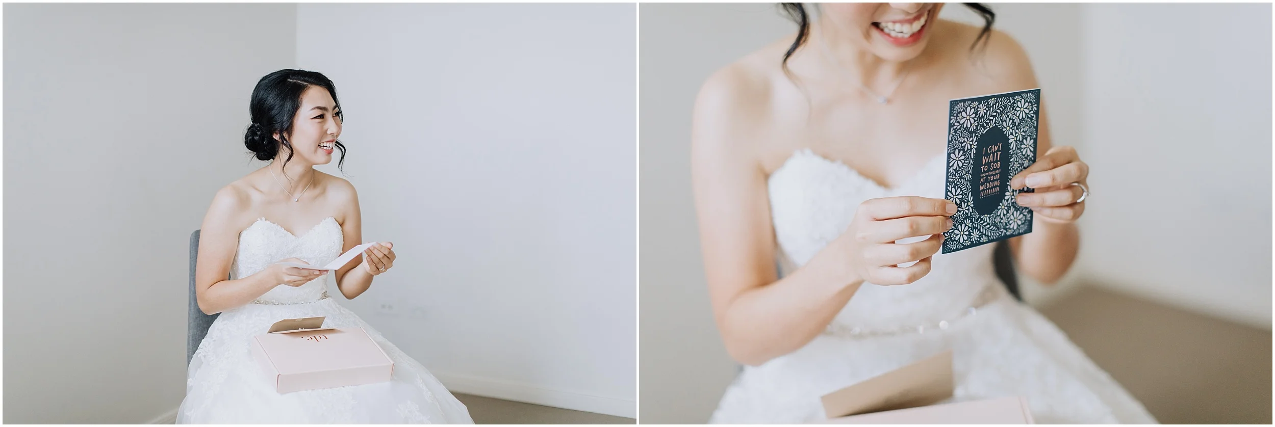Bride receiving gift from groom