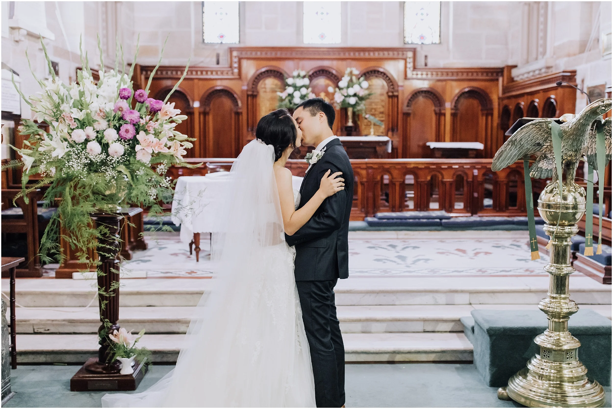 Bride and groom first kiss Sydney