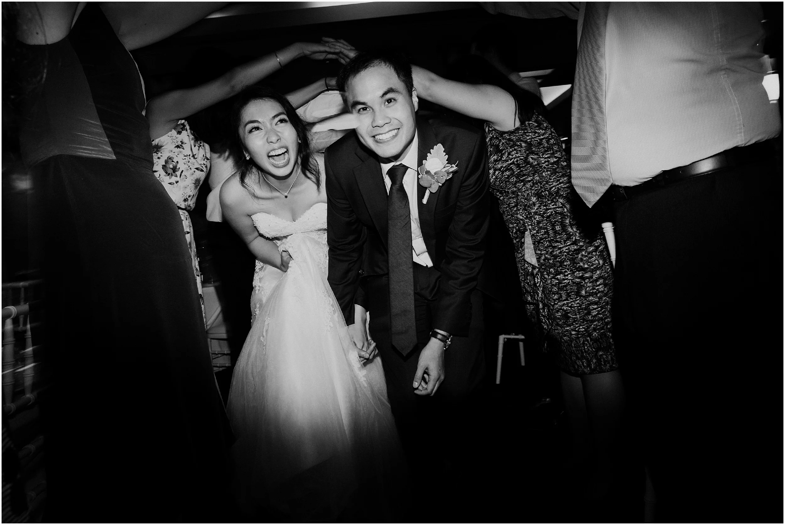Bride and Groom exit tunnel Dockside