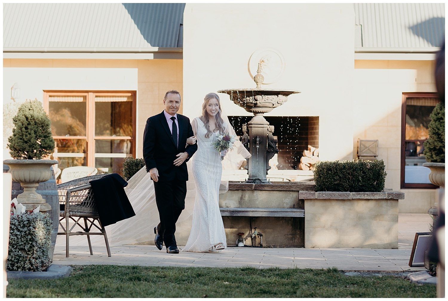 Bowral Southern Highlands Autumn Wedding - Bride walking down aisle