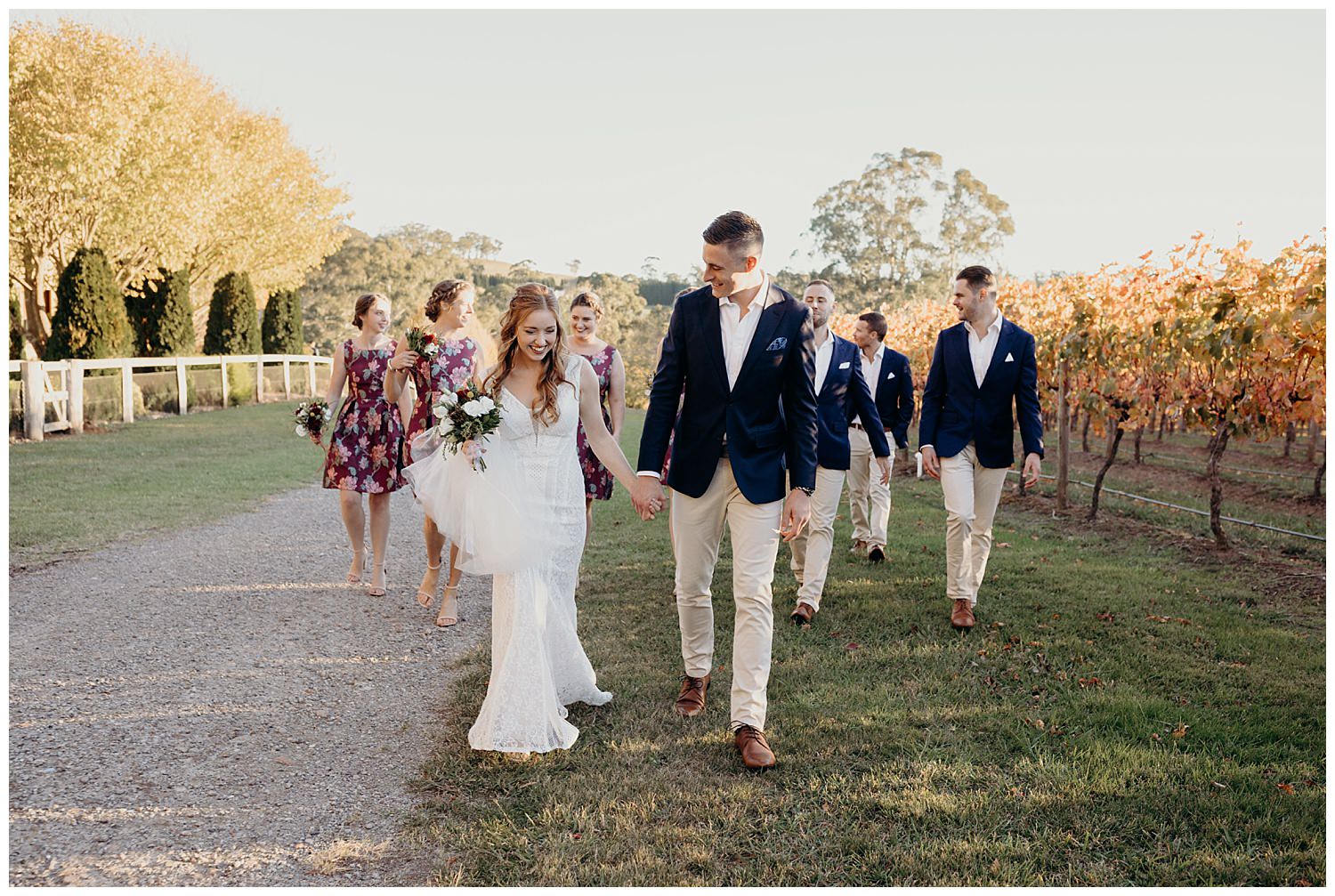 Bowral Southern Highlands Autumn Wedding - Bridal party candid sunset photo