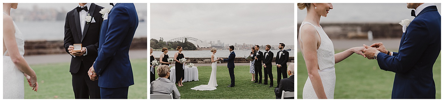 Bride and Groom exchange rings in the Royal Botanic Gardens Sydney Wedding