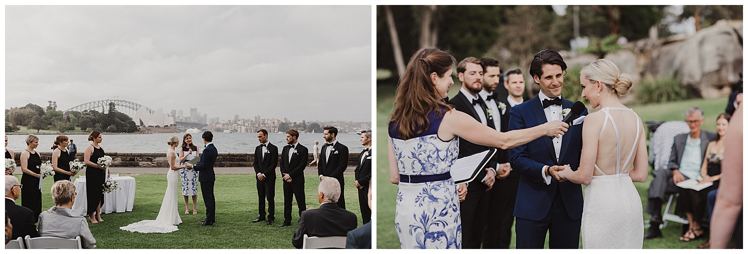 Bride and Groom exchange vows at the Royal Botanic Gardens wedding ceremony
