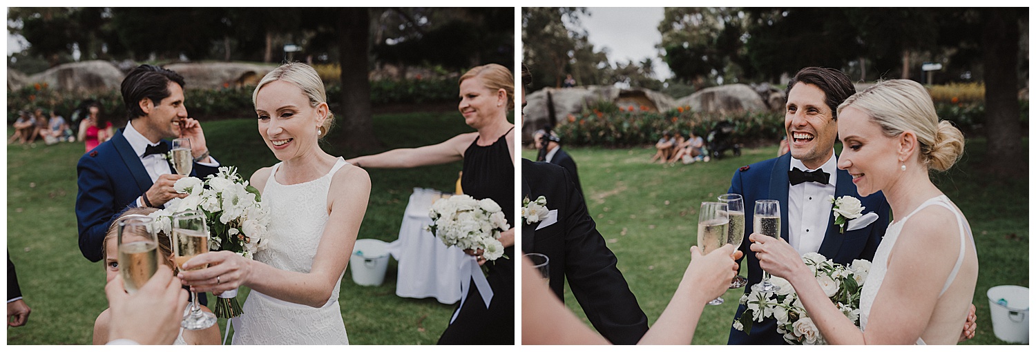 Bride and Groom share a champagne toast shortly after their wedding ceremony
