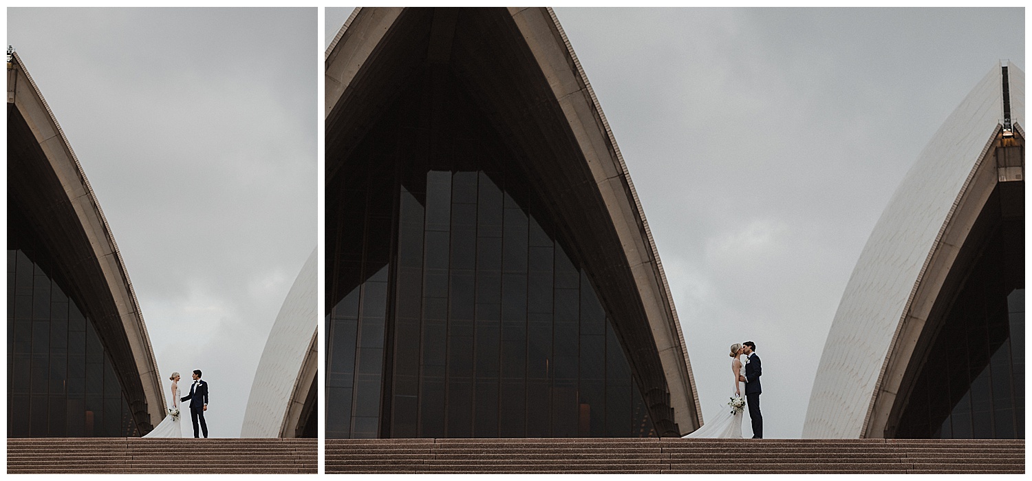 Bride and Groom share a moment on the steps of the Sydney Opera House