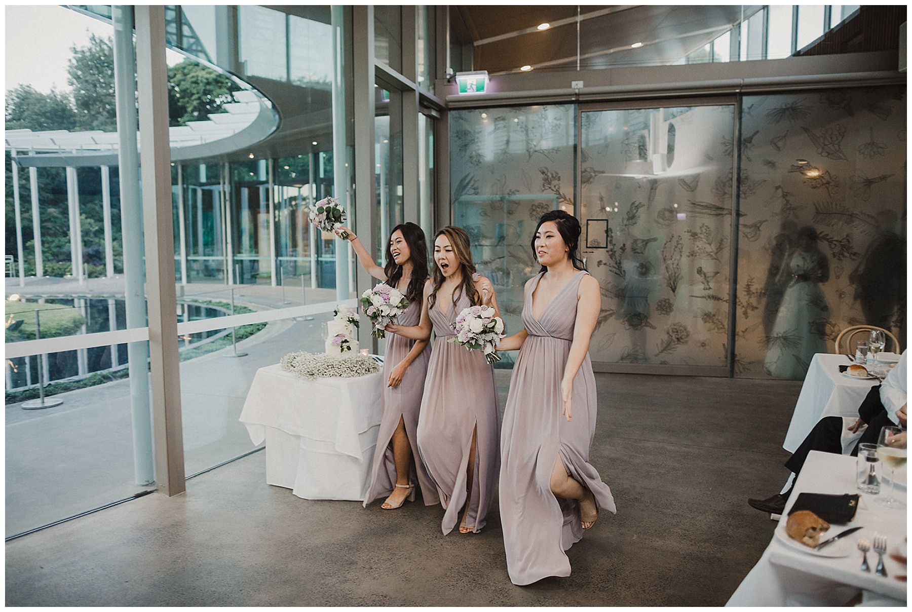 Bridesmaids entrance to wedding reception