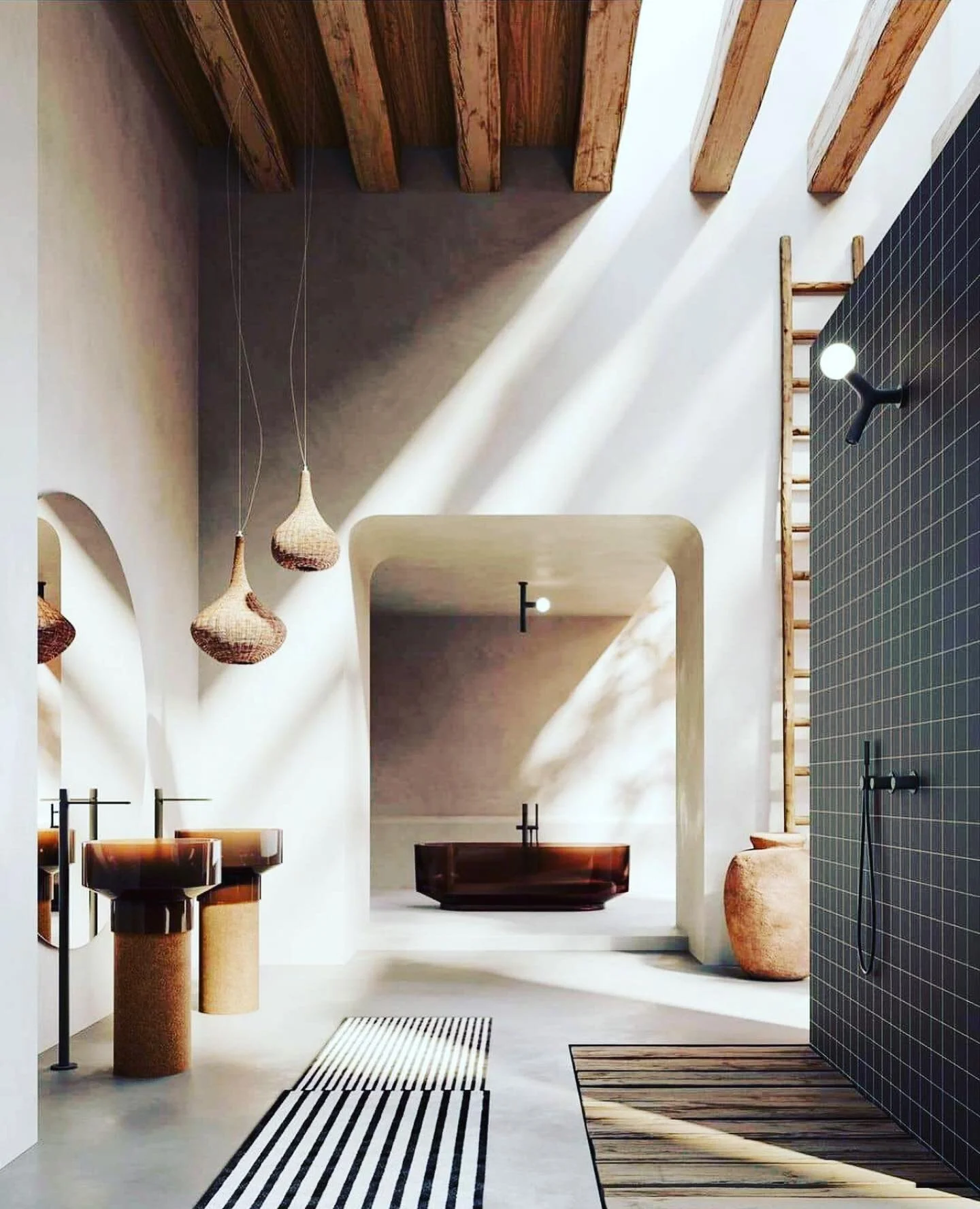 Retreat 🤎🤍 imagine having the space for such a wonder 📷@archiandbeyond 📷 @m.a.s.s.i.m.o.c.o.l.o.n.n.a.  #bathroomdesign #scandinaviandesign #timber #concrete #natural