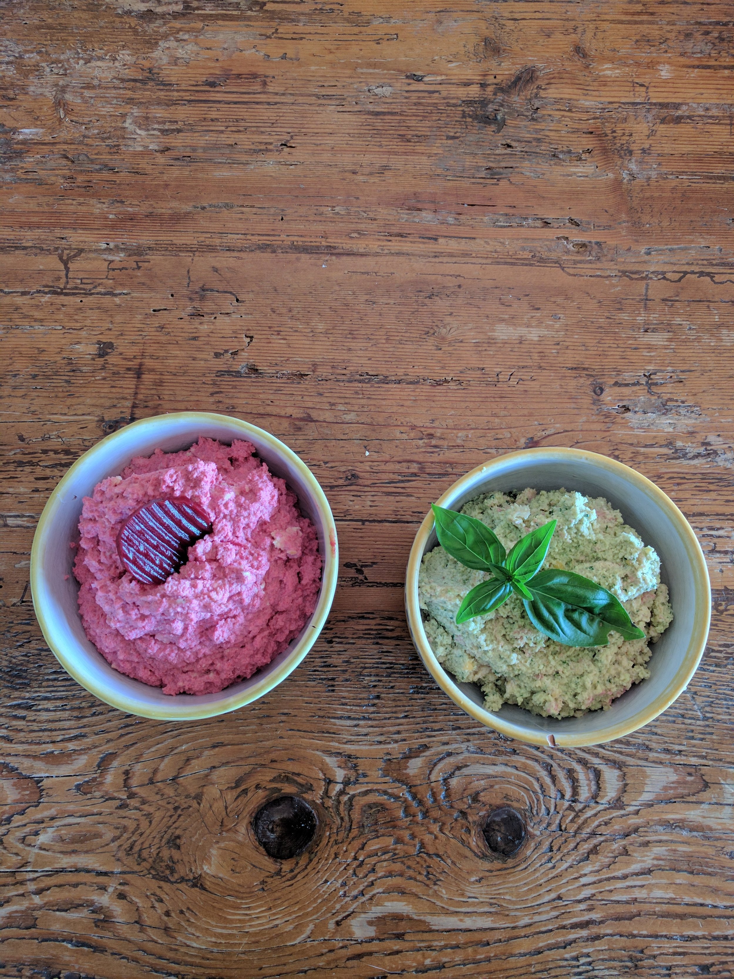 We’ve made some hummus with basil and another with beetroot - yum!