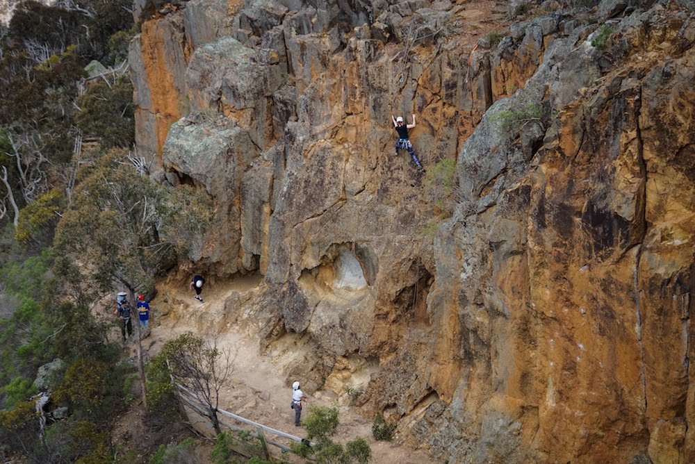 Climbing at Werribee Gorge at a previous SWW event in October