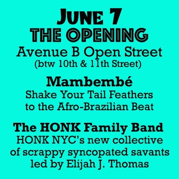 Join us between 5 and 8 for music and dancing in the street! We're helping HONK NYC kick off their Open Streets Summer! There will be crafting with Pinky, too! And then, at 9, Father Vincent turns our little bar into a goth club for Dark Water Tuesda