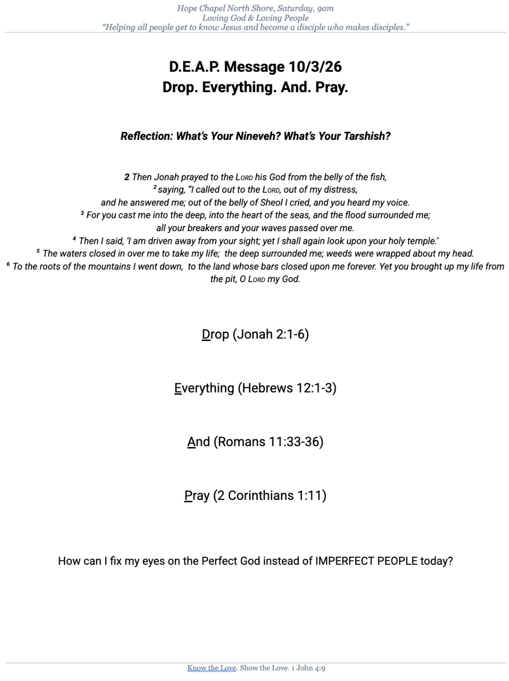 Drop Everything and Pray  Jonah 2:1–6 | Sermon Recap