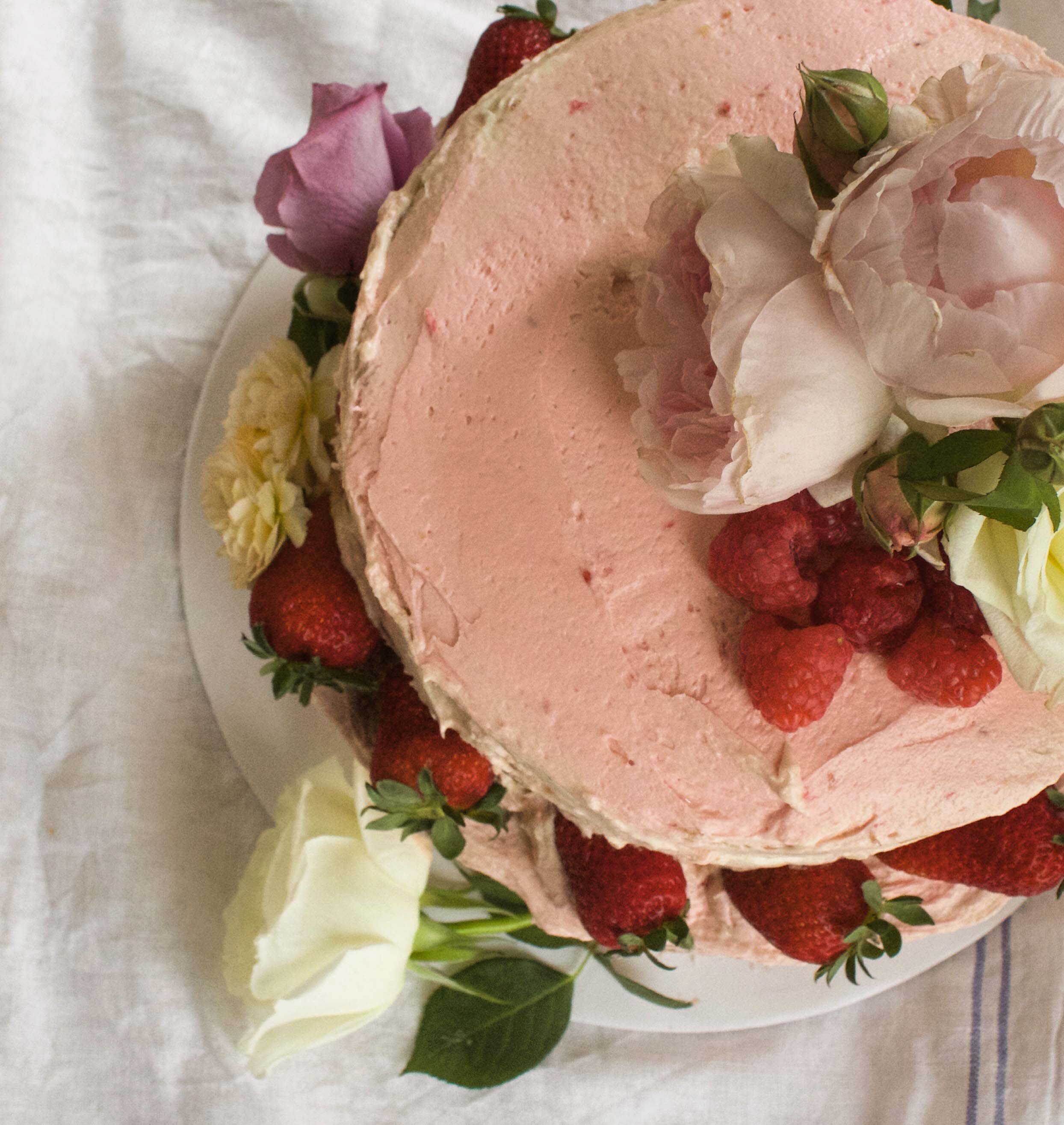 six layer, two tier Victoria sponge birthday cake from above