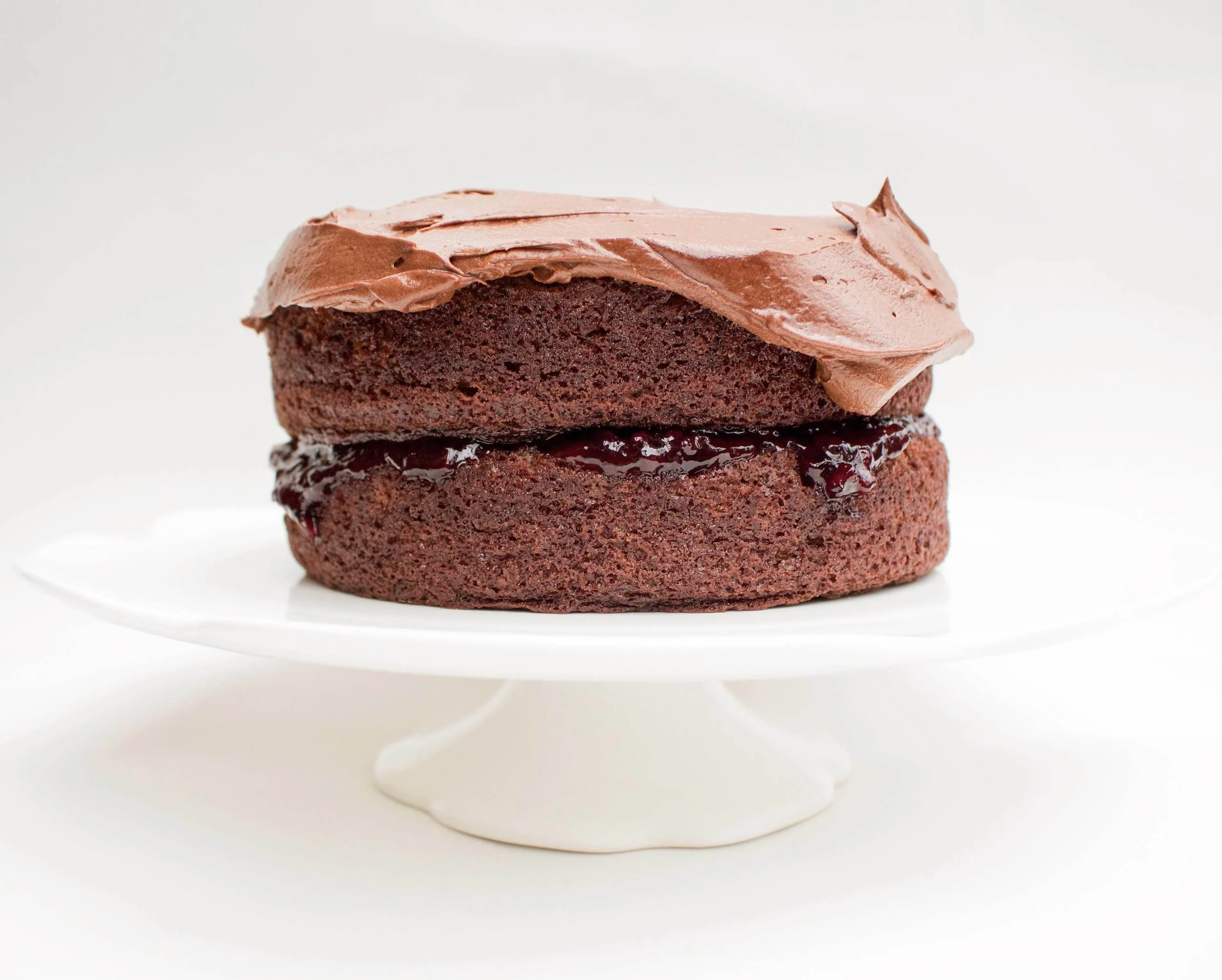 classic chocolate layer cake with blackberry & shiraz jam