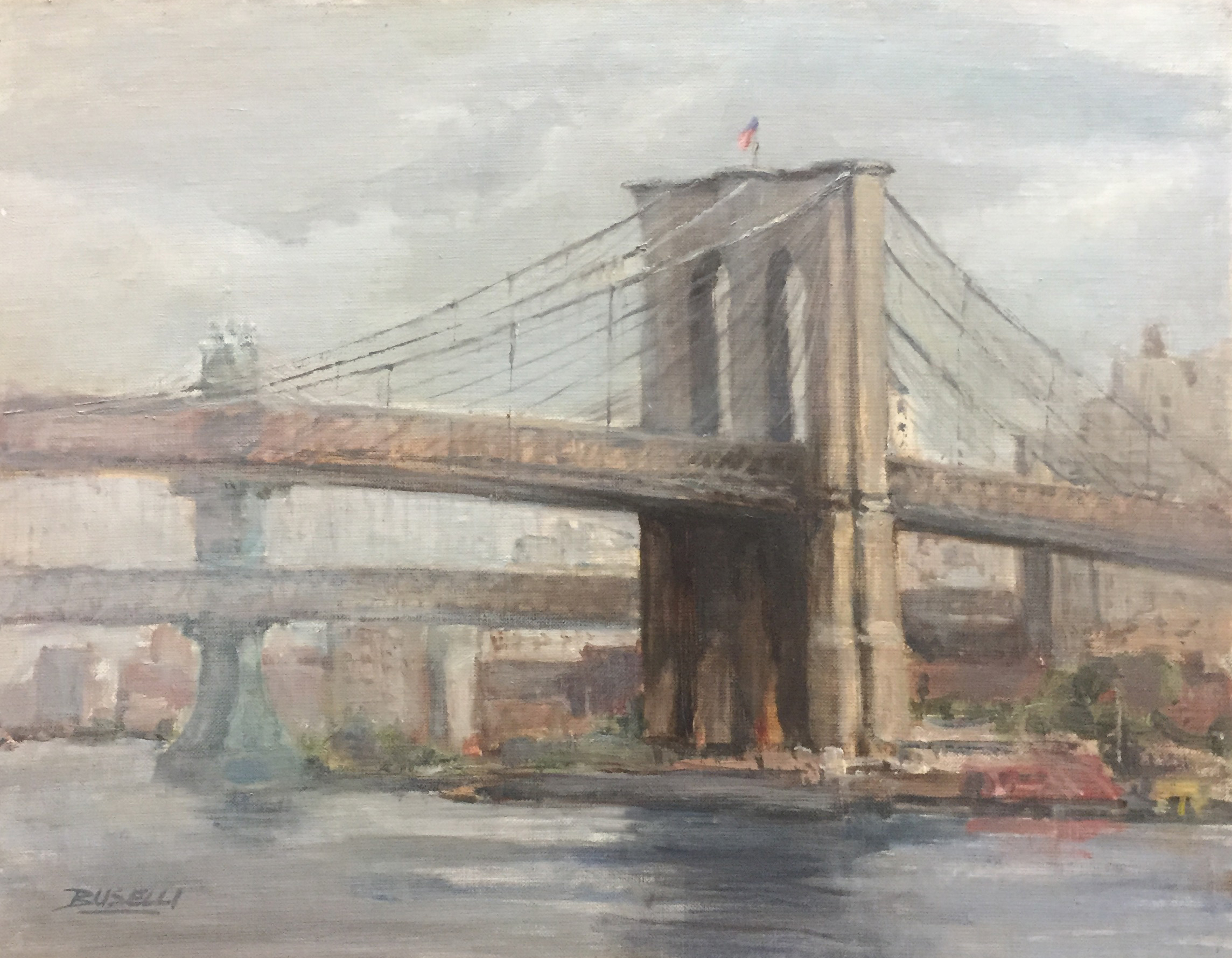  Overcast Day at the Brooklyn Bridge  oil on linen | 11" x 14" 