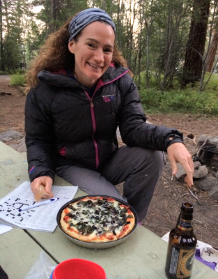 Outback Oven pizza, Old Rasputin imperial stout, and the NYT crossword puzzle - car camping at its finest!