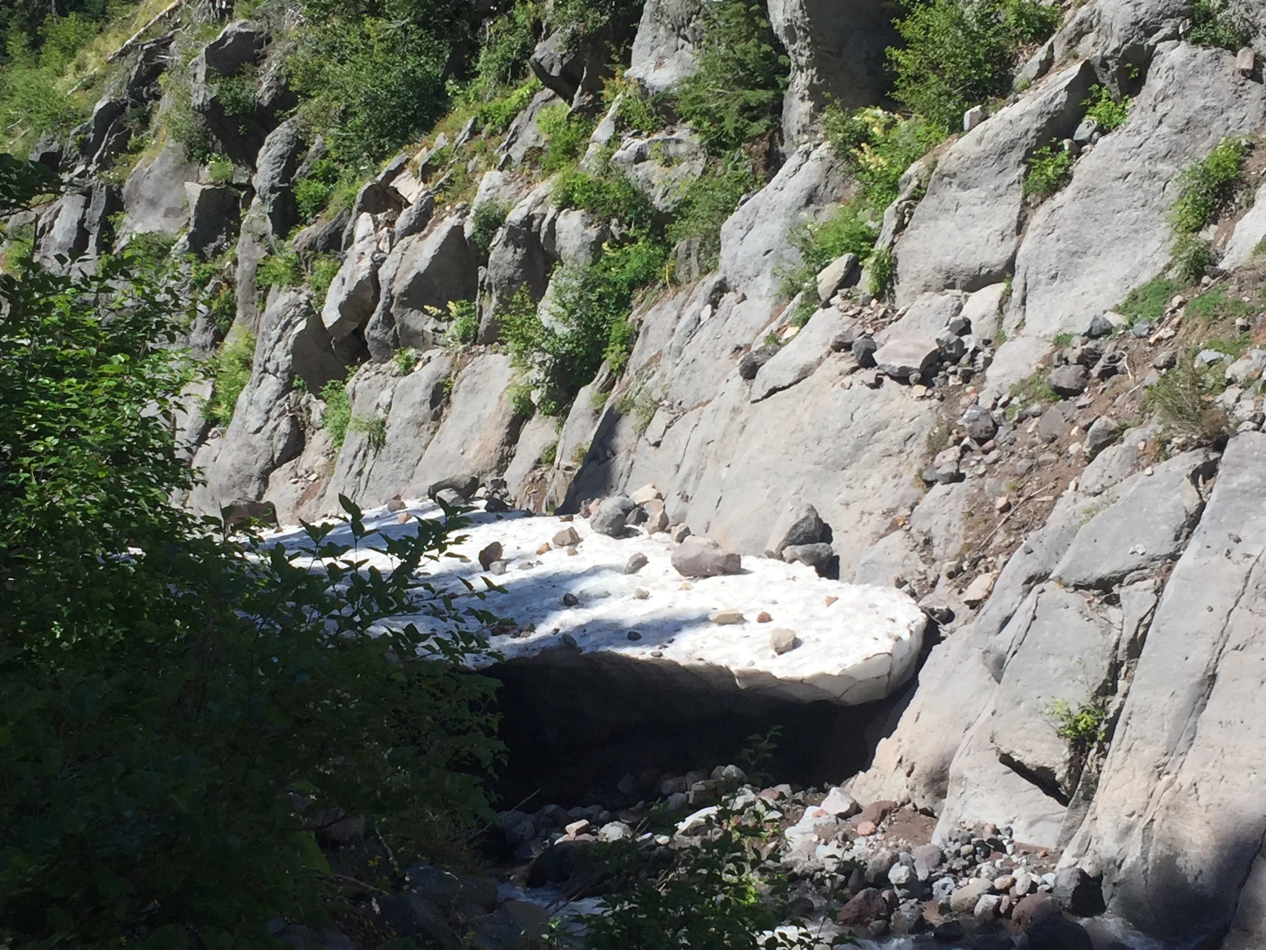 Snow bridge on Russell Creek just below our ford site