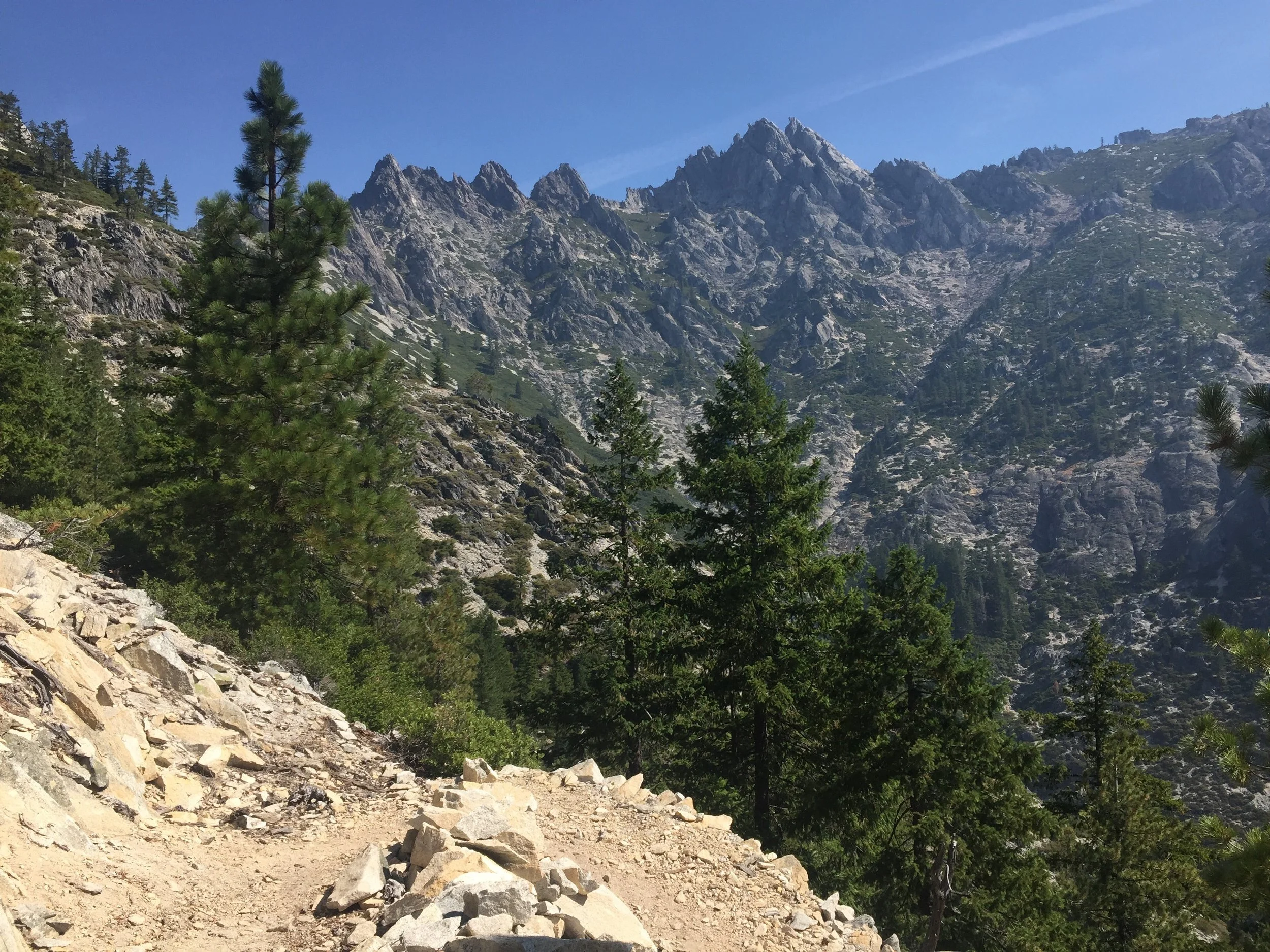 The air is still hazy but Castle Crags come into better focus as we continue our descent