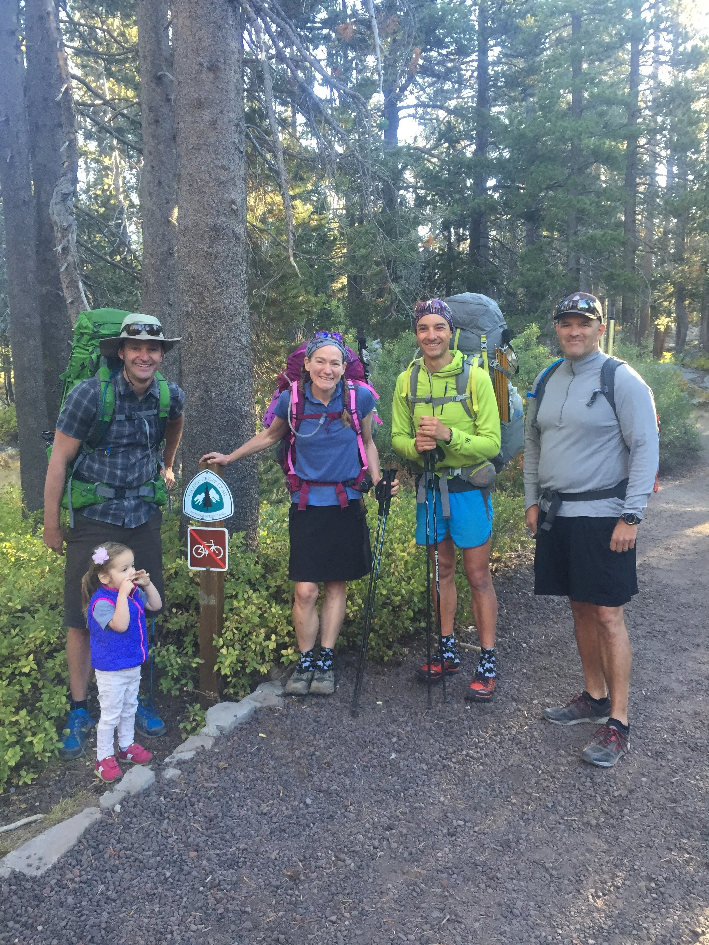 Ready to hike! Bryan, Huckleberry, Macro, Matt, with Annika for good measure (PC - Becky)