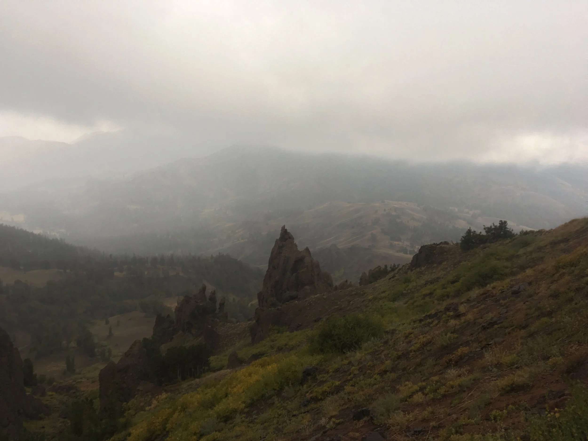 Sheets of hail, snow and rain on the shoulder of Sonora Pass.