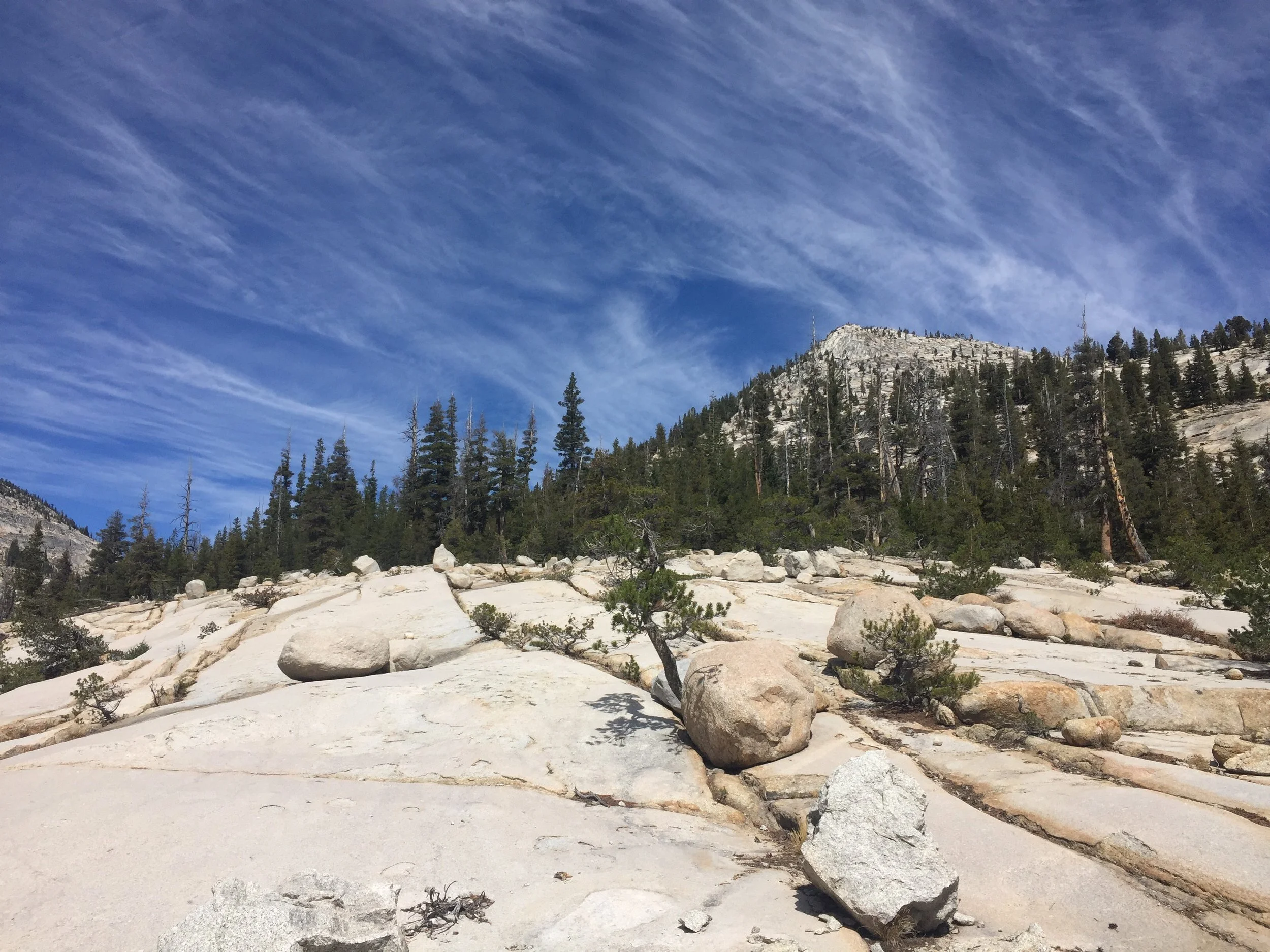 Wispy clouds in northern Yosemite are a nice change from the previous days' menacing variety