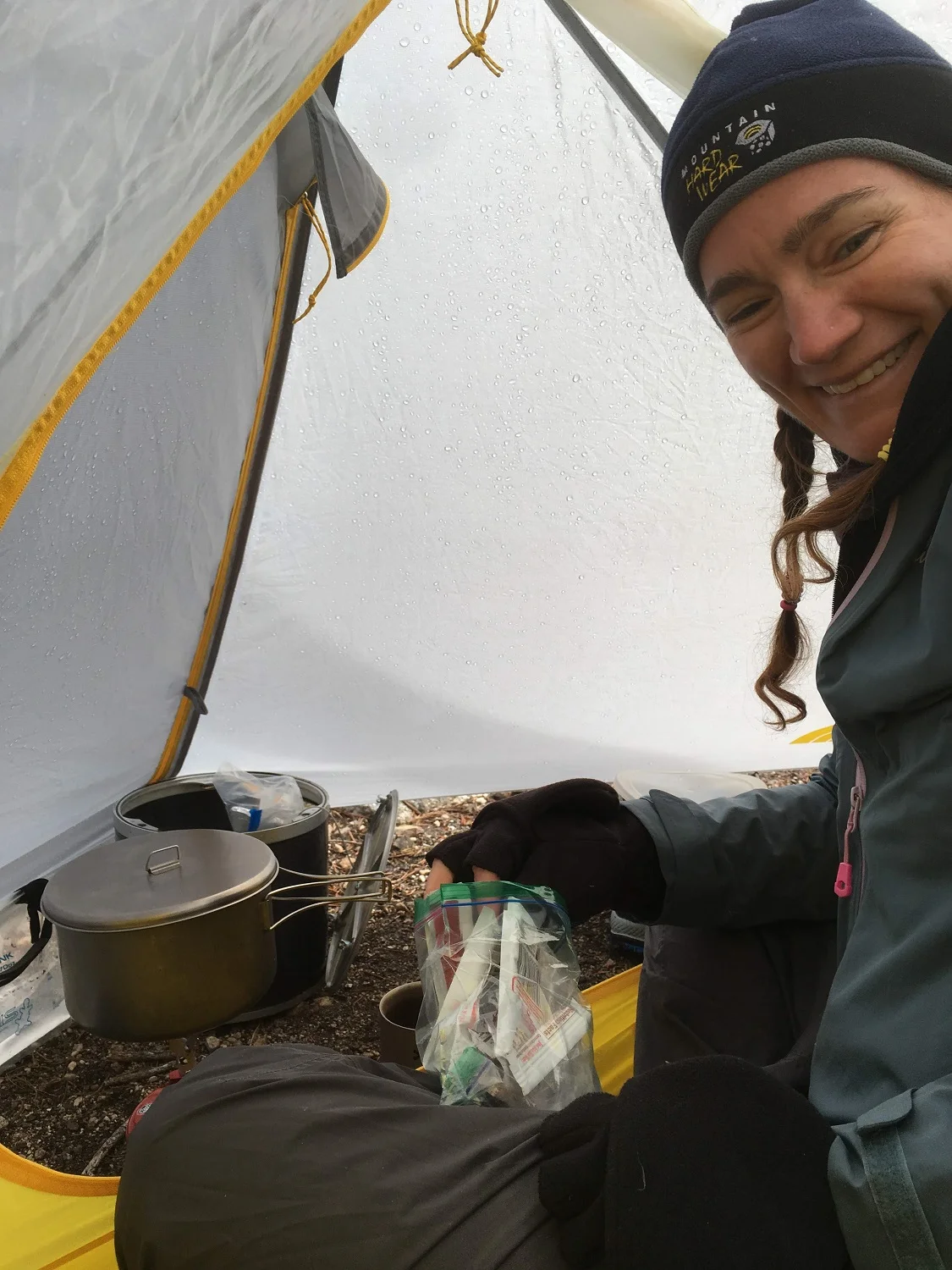 Danger: Never cook dinner in your tent. Unless it's storming.