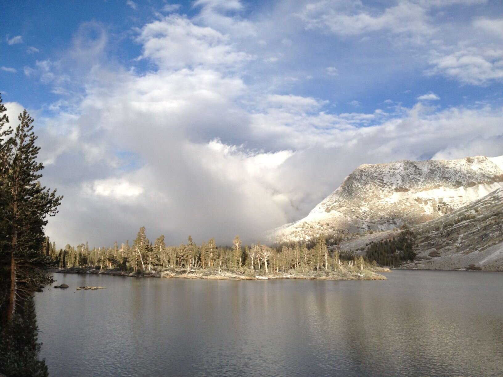 Bench Lake clouds clearing, 6pm