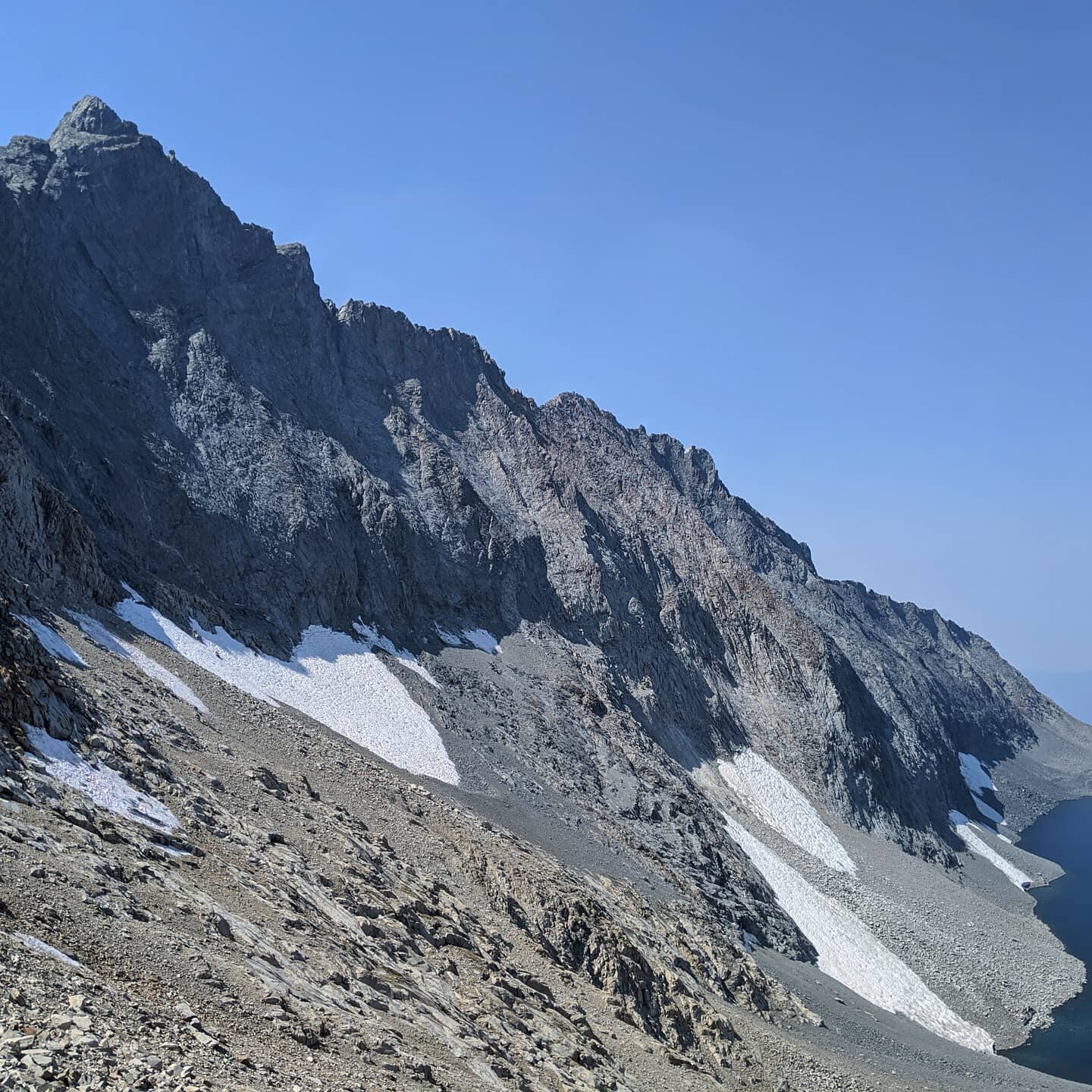 Even on a day hazy with wildfire smoke, Black Kaweah is an impressive pile of rocks. Like other peaks in the Kaweah range, it is known for steep and loose slopes. It&nbsp;has a local magnetic disturbance that can cause compasses to vary by up to eigh