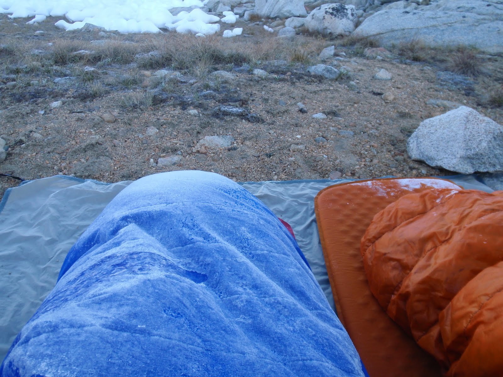 Icy sleeping bags in the morning
