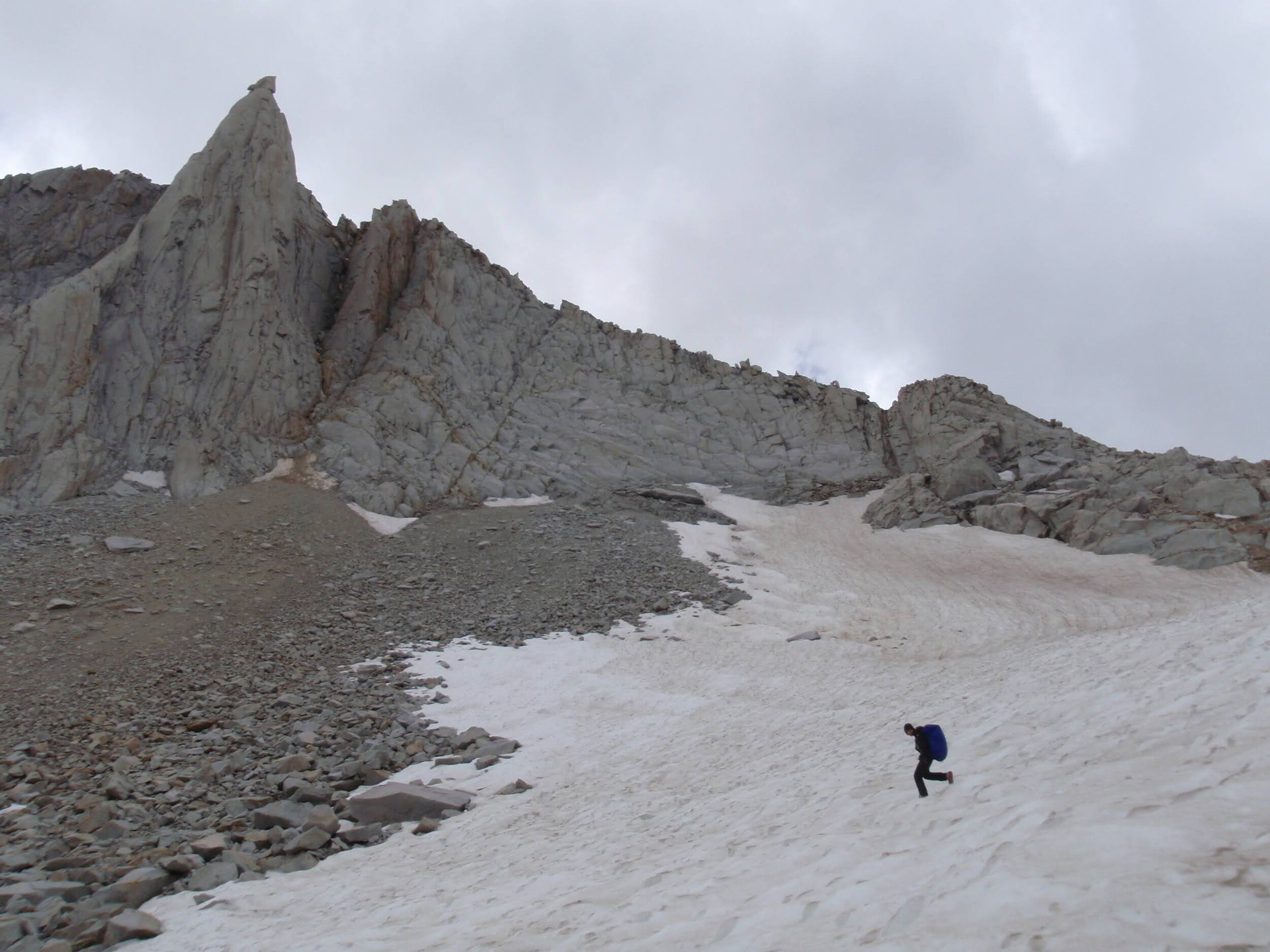 Descending Royce-Merriam saddle snowfield