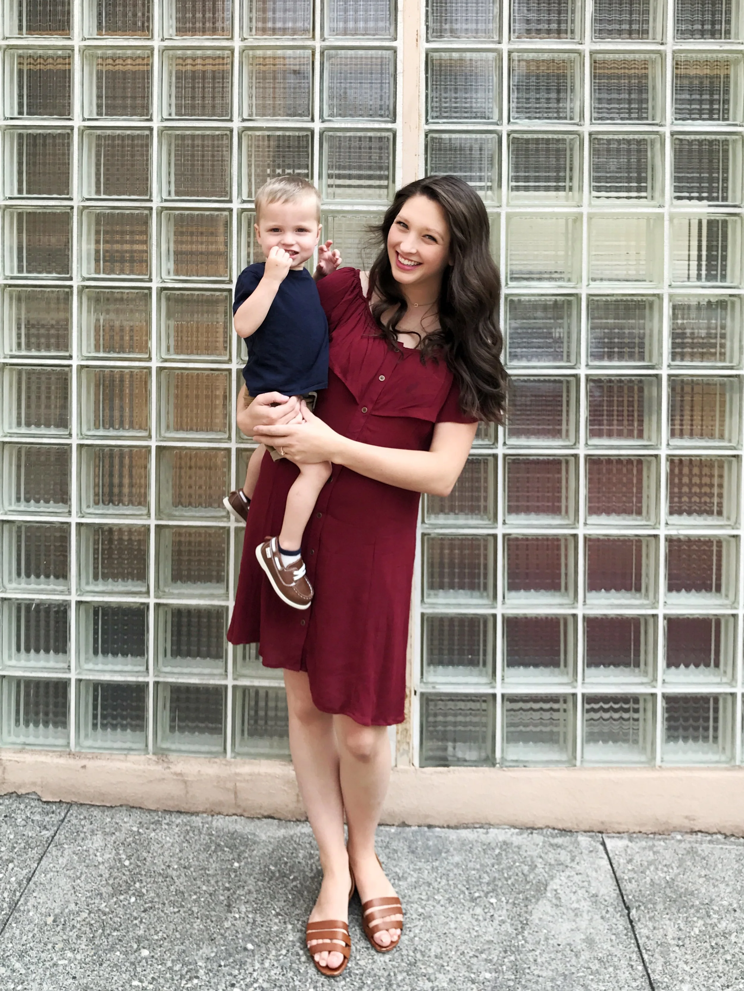 LEANNA // Target Dress // Madewell Sandals (similar) *weirdest thing, I literally just bought it this week from Target but cant find it on their website. It's Mossimo brand and I'm wearing a size large (they were out of mediums and the large was fine). The linked dress is the closest I could find that was similar. BRADEN // Gap Kids T Shirt // Target Shorts // Carters Shoes