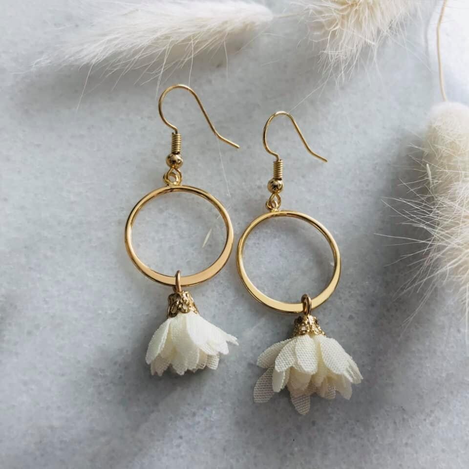 Cream Fabric Tassel Drop