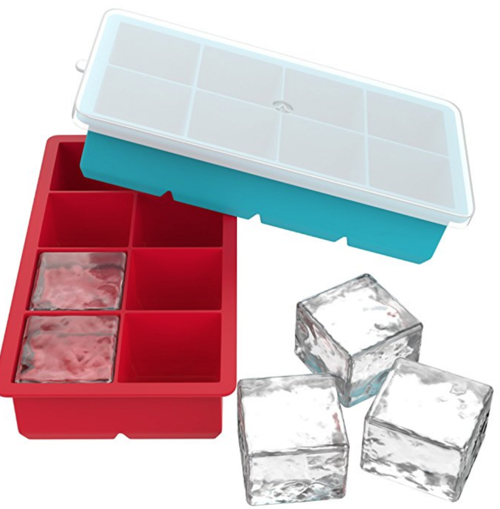 Vremi Large Ice Cube Trays for Whiskey - 2 Pack Silicone Tray Set with BPA Free Plastic Lids for 16 Square Cubes Flexible Stackable Easy Release Freezer Molds for Soap Making or Dog Treats - Red Blue