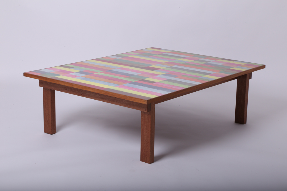 Multicolour rectangles table with surface art by Barry Daniels, 1140 x 870mm x 335mm high, sapele mahogany base, original pieces from £8000 and limited edition reproductions from £3000, www.danaddesign.com (3).JPG