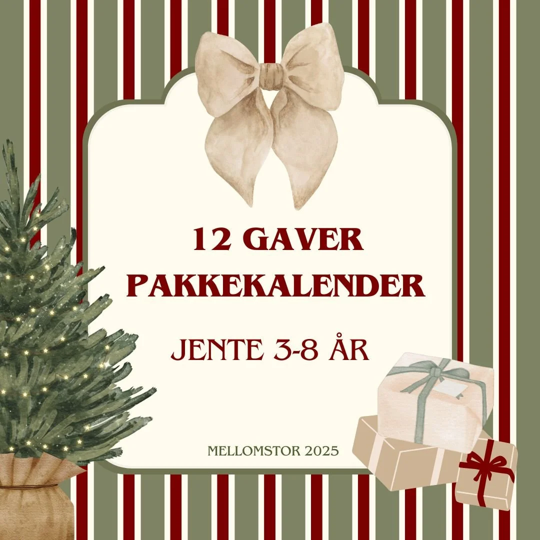 Pakkekalender 2025 med 12 gaver - jente 3-8 år